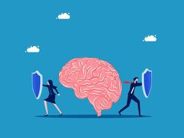 holding a shield to protect the brain vector
