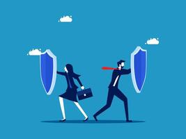 Hedging or protection against threats. Business team with shields vector