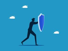 Threat protection concept. man with protective shield vector