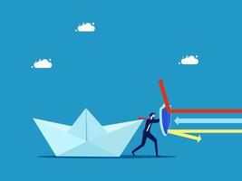 pushing paper boat with arrow to the target vector