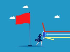 a woman is walking towards a red flag vector
