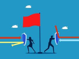 team holding red flags and standing in front of a red flag vector