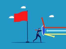 businessman with red flag and arrow pointing to the target vector