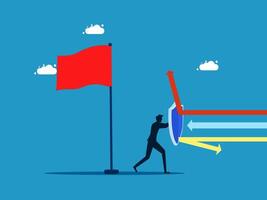 businessman running to the red flag vector