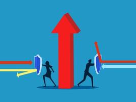 business people are standing in front of an arrow vector