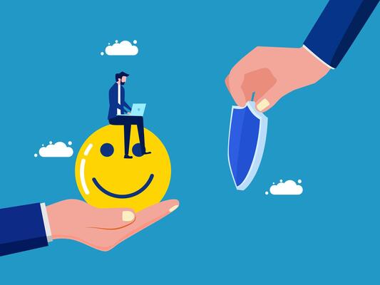 a hand is holding a knife and a smiley face