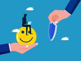 man and a hand is holding a knife and a smiley face vector