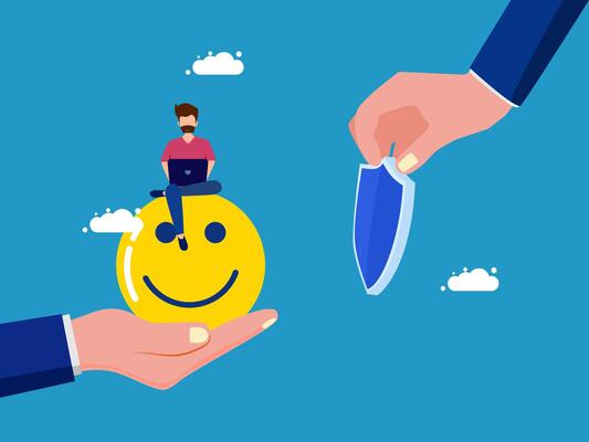 a person is holding a knife and a smiley face
