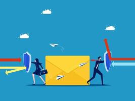 people are holding an envelope with a shield and arrows vector