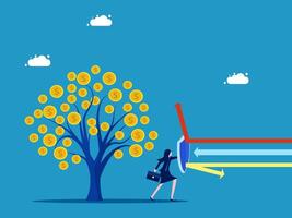 businessman with money tree and arrow pointing to money vector