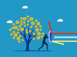 businessman pushing a tree with money on it vector