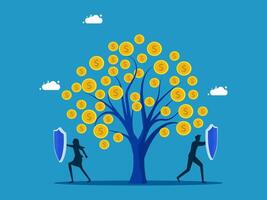 two people are carrying money under a tree with a money tree vector