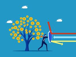 businessman with money tree and arrow pointing to the money tree vector