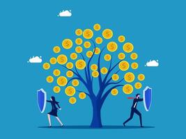 business people with money in their hands and a tree with coins vector