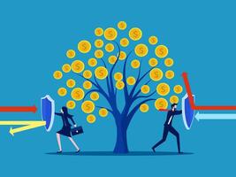 team business people are standing in front of a tree with money on it vector