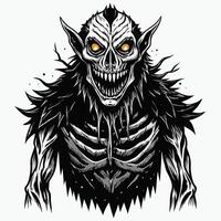 Sinister Creature Illustration with Glowing Eyes and Skeletal Features vector