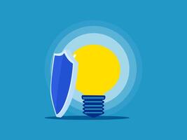 an illustration of a light bulb with a shield vector