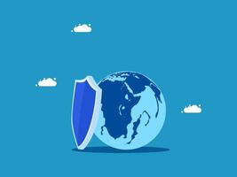 world globe with shield and cloud on blue background vector
