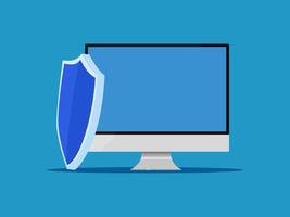 computer monitor with a shield on it vector