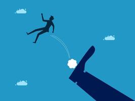 a man falling from a hand and landing on a cloud vector