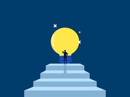 Solved successful, Businessman on stairs with the light bulb of knowledge vector
