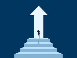 New Path, Businessman Walks Up Stairs Finds Exit Opportunity Arrow Growth vector