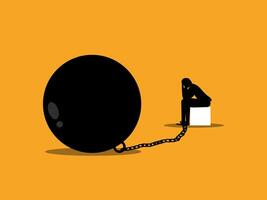 Desperate, businessman bound in chains and shackles. vector