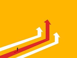 Development, Businessman travels where the arrow points highest vector
