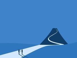 Working together, two businessmen join hands to conquer the mountain vector