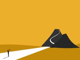 Businessman looking at telescope on the path to the top of the mountain vector