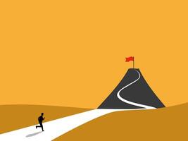 Red flag on the mountaintop, Businessman running on the path of success vector