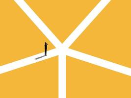 Businessman thinking to decide which path to choose vector