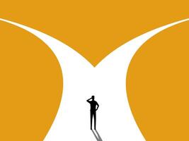 Confused, the decision maker is at a crossroads vector