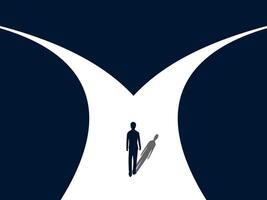 Choose a path, a businessman makes a decision at a fork in the road vector