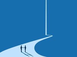 Two businessmen join hands on a path of business growth vector