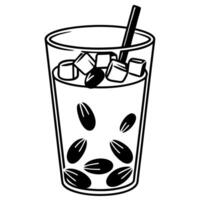 bubble tea with tapioca pearls and ice cubes in glass cup refreshing drink with straw, summer beverage symbol vector