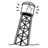 leaning water tower with cracks, monochrome illustration damaged structure, engineering challenge concept vector