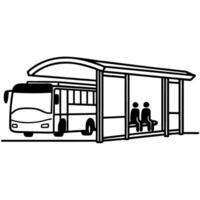Bus stop illustration with shelter and passengers waiting seated for public transportation vector