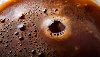 Close-up View of Dark Roasted Coffee Showcasing Rich Texture and Bubbles on the Surface photo