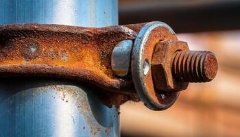 Rusty Bolt and Bracket Connection on a Steel Pole During Daylight in an Industrial Setting photo
