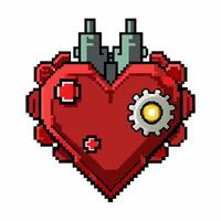 Pixel Art Mechanical Heart with Gears and Valves vector