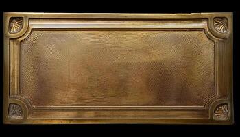 Fine Detailed Brass Plate Featuring Intricate Patterns Resting on a Dark Surface With Soft Lighting photo