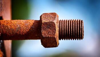 Rusted Bolt and Nut Showcasing Decay and Weathering Against a Blurred Background photo
