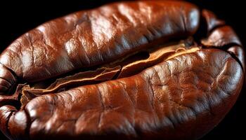 Coffee Bean Close-Up Showcasing Texture and Color in Dark Background photo