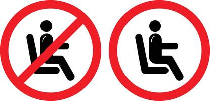 No sitting signs set in two circle and colored, red circle, isolated on white background vector