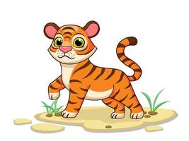 Cute Tiger Cartoon Characters on white background. Kid, baby art illustration with funny animal03 vector