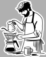 Handcrafted Barista with Pour Over Setup, Vintage Black and White Design vector