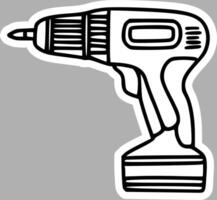 Monochrome Cordless Drill Sketch, Handmade Art vector