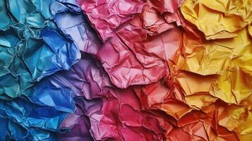A pile of crumpled paper with many colors photo