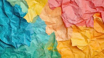 Colorful crumpled paper background with different colors photo
